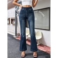 thumbnail image 4 of Women's High Waisted Stretch Pull On Flare Jeans, Dark Wash, with Elastic Waistband, Faded Detail and Wide Hem, Casual Bootcut Pants, 4 of 7