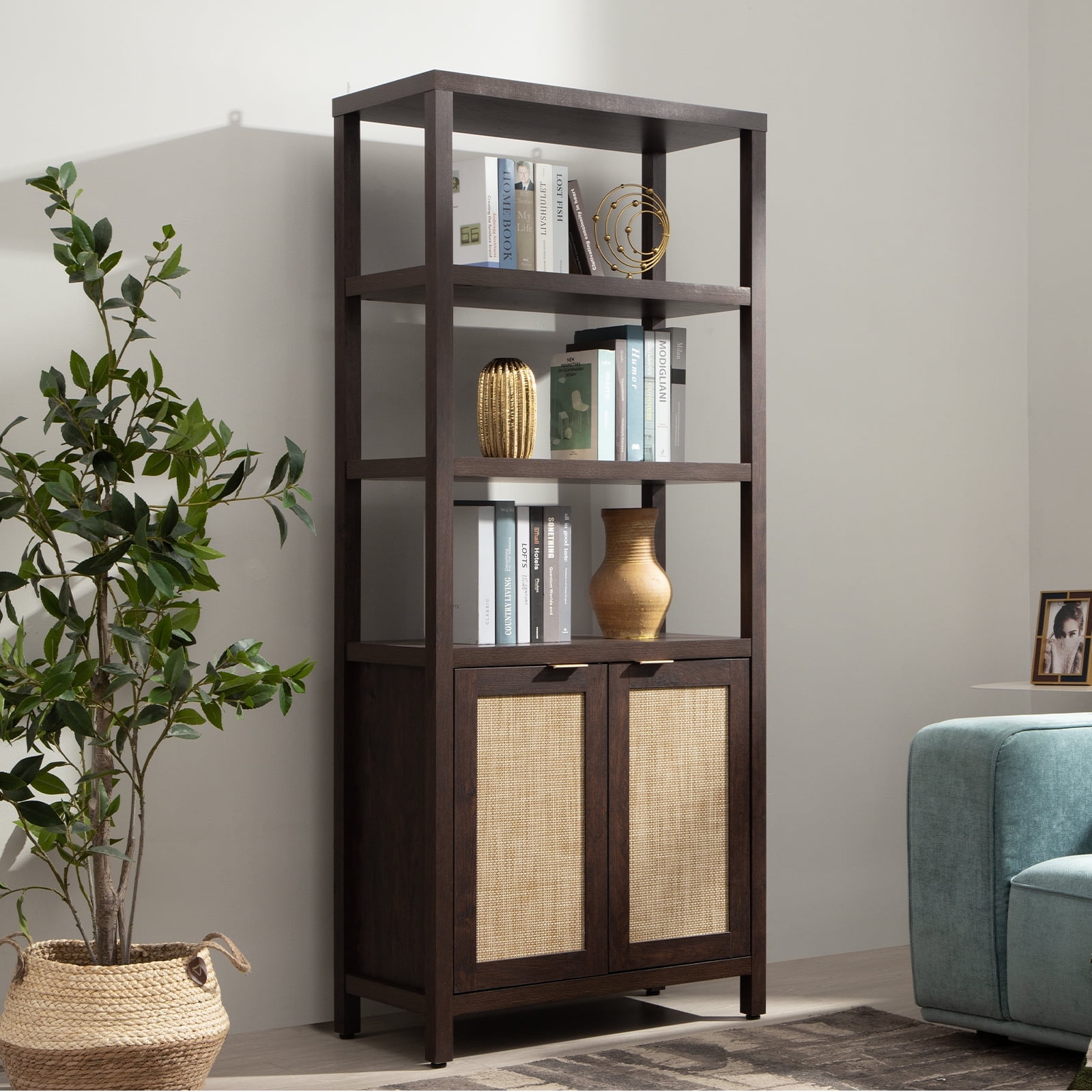 Kechi Corner Shelf Corner Bookcase with 5 Tier Storage Shelves for Bedroom, Living Room Latitude Run Color: Rustic Brown