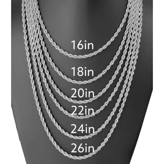 GKNET Stainless Steel Rope Chain Necklace 4mm Size 16" to 26" Hip Hop Jewelry-20"