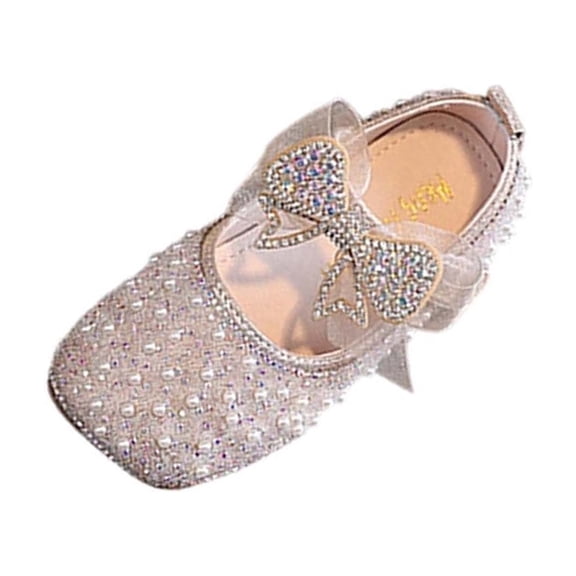 Owordtank Girls Mary Jane Dress Shoes Princess Ballerina Pearl Rhinestones Shining Low Heels Party Wedding Student Shoes