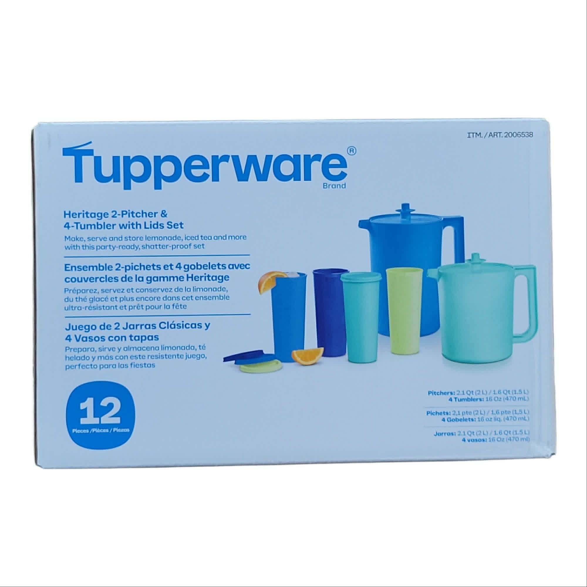 Tupperware Heritage Series with Lids Pitcher and Tumbler Set 12