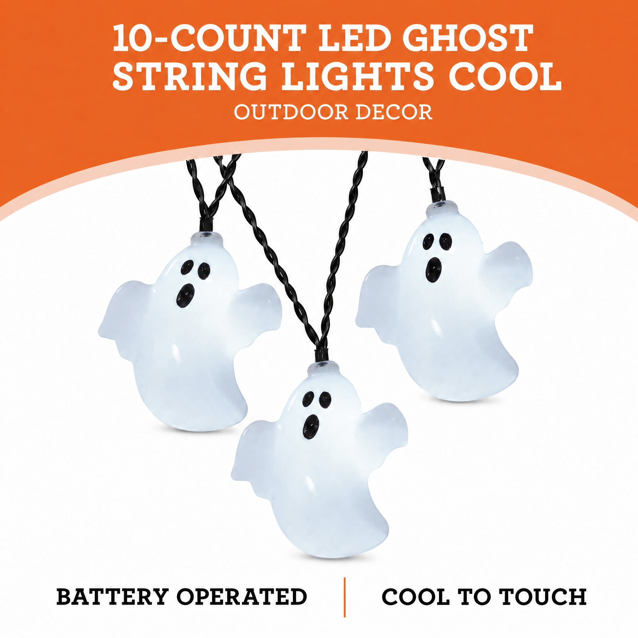 Indoor 10-Count Battery-Operated LED Ghost String Lights, Cool White, 4.5', Halloween by Way To Celebrate