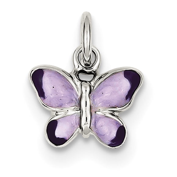 Sterling Silver Rhodium-plated Rhod Enameled Purple Butterfly QC4052 (21mm x 16mm)