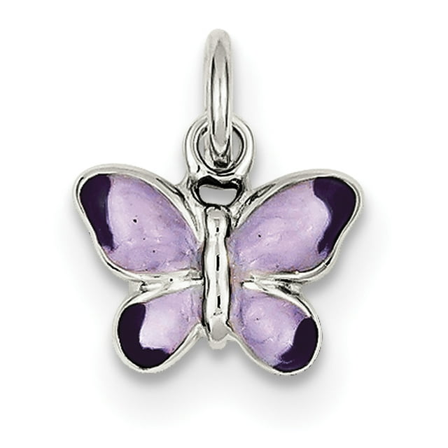 Sterling Silver Rhodium-plated Rhod Enameled Purple Butterfly QC4052 (21mm x 16mm)