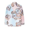 thumbnail image 5 of Camisa con estampado de botones con cuello en V de primavera y otoño para mujer Top suelto informal Pompotops  FGAJ15569, 5 of 5