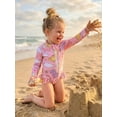 thumbnail image 3 of BemeyourBBs Toddler Baby Girls Dinosaur Swimsuit Infant Bathing Suit One Piece Rash Guard Cartoon Print Ruffles Hem Long Sleeve Zipper Ruffle Summer Beachwear, 3 of 9