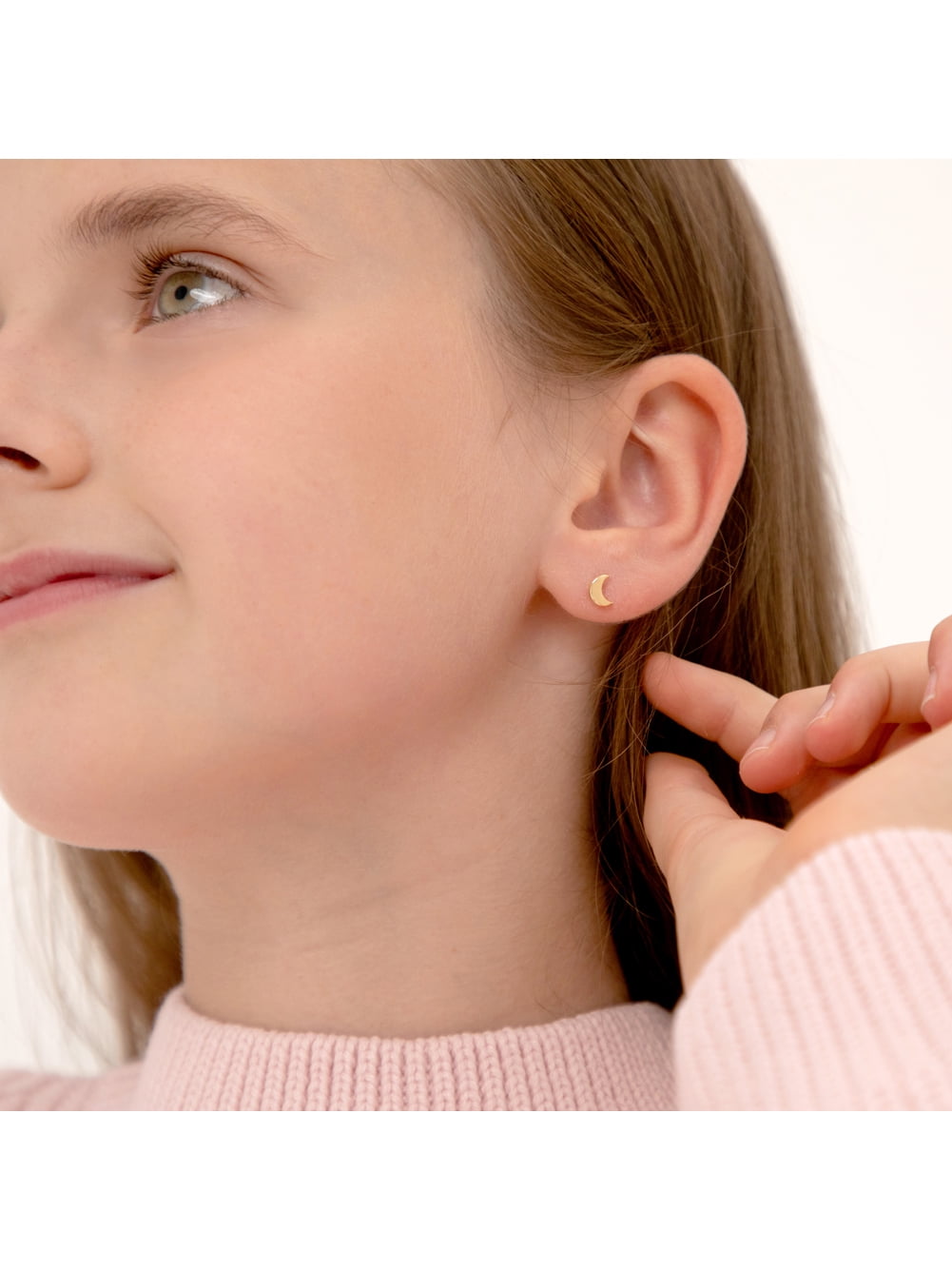 Crescent Moon Toddler / Kids / Girls Earrings Safety Screw Back - 14k Gold