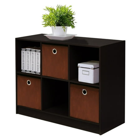 Furinno 3-Cube Bookcase Organizer Storage Book Shelf with 3 Pull-out Bin Drawer,Espresso/Brown