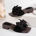 thumbnail image 4 of Xucatan Women's Flat Sandals, Plus Size Beach Mules with Oversized Glitter Bow, Thick Wood Grain Block Heel Footwear, Casual Spring Summer Slide Design for Daily Wear Gift, 4 of 7