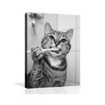 thumbnail image 1 of Lienzo decorativo OWNANRTHM para baño con forma de gato, divertido animal, 60 x 75 cm, 1 of 9