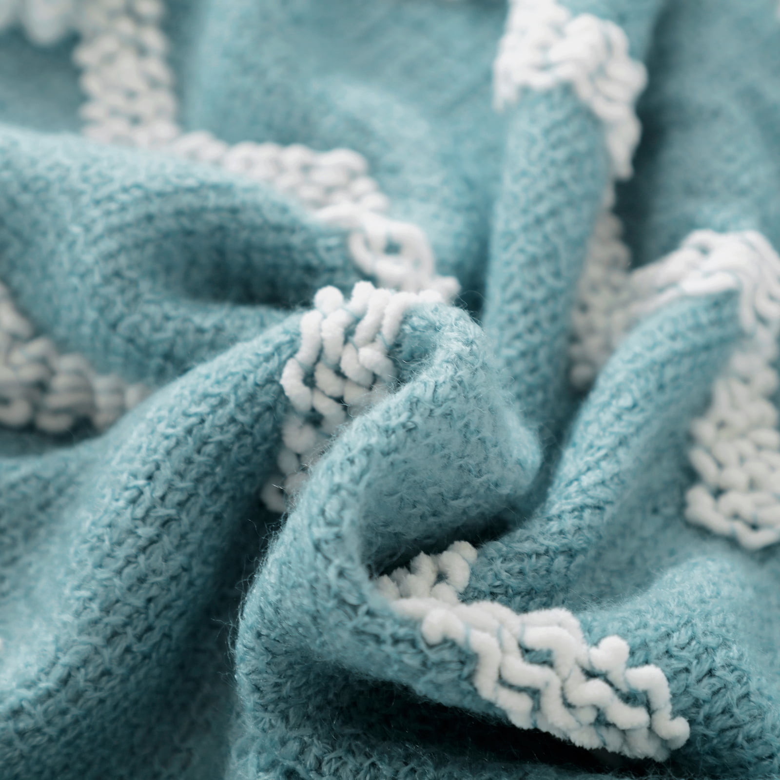Bourina Fluffy Chenille Knitted Throw Blanket 50" x 60"—Soft and Cozy for Sofa, Chair, Blue, Adult