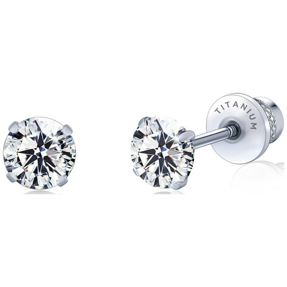 Limerencia 5mm Rotating Zirconia Earrings, Low Allergy Titanium Earrings (White) Suitable for Men and Women, Elderly and Children