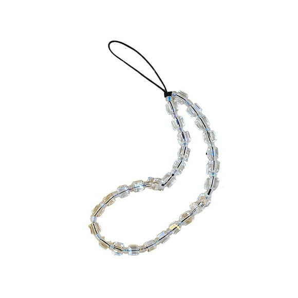 Glass Light Catching Crystal Square Bead Phone Chain Phone Case Accessories Female Phone Transparent Bead Hanger