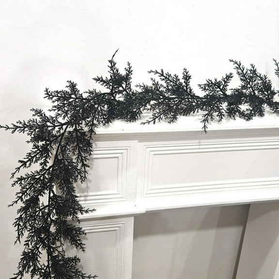 MInHoues 5.9 FT Solid Black Artificial Cedar Garland, Bendable Spooky Hanging Vine for Fireplace Mantel Stair Railing Indoor Outdoor Halloween Decor