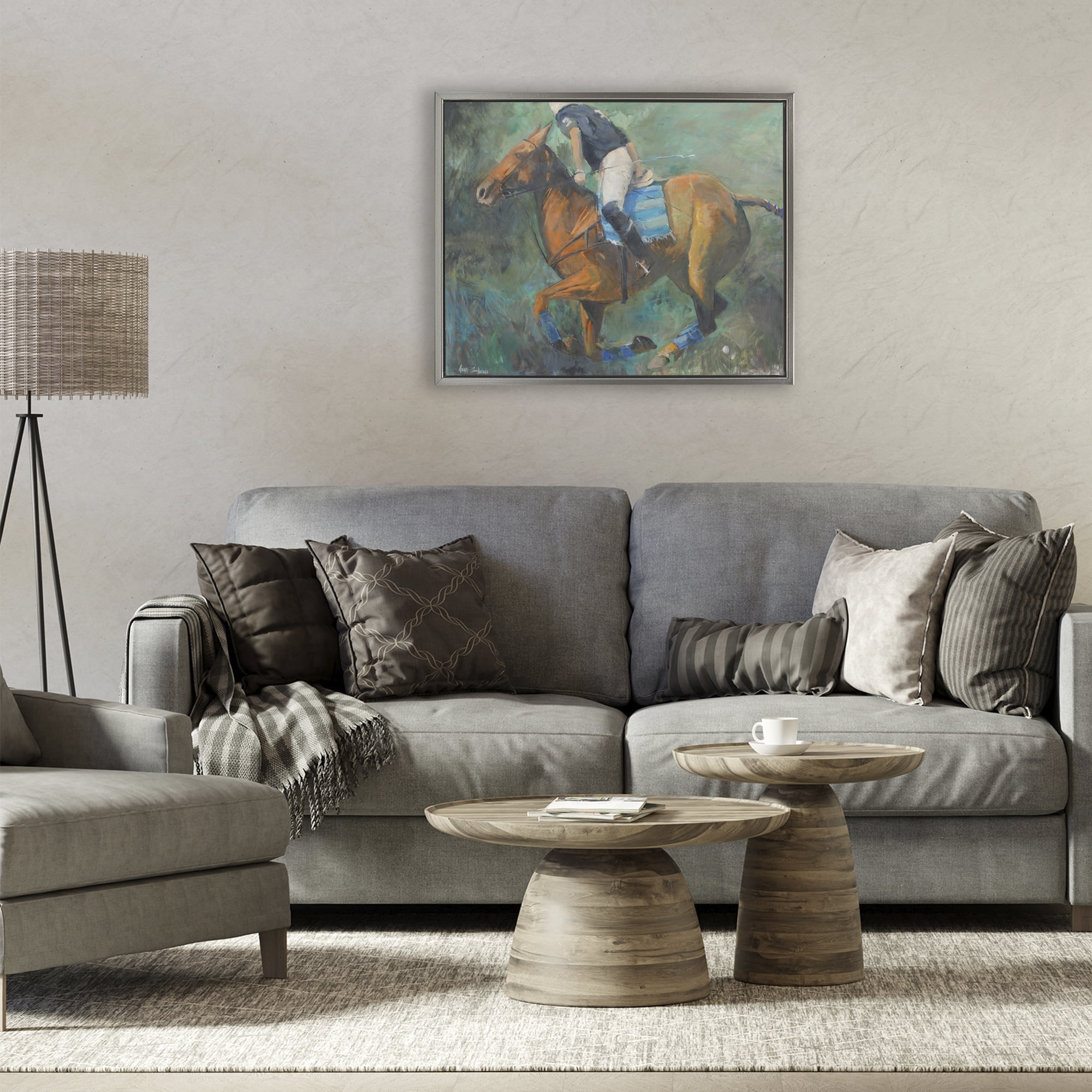 Stupell Industries Polo Rider in Dynamic Motion Gray Framed Floater Canvas Wall Art, design by Jadei Graphics
