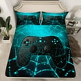 thumbnail image 3 of Feelyou 3D Gamepad Player Twin Sheet Sets for Boys, Glitter Blue Spider Web Twin Fitted Sheet, Modern Gaming Flat Sheet, Ultra Soft Bedroom Decor, 3pcs, 3 of 8