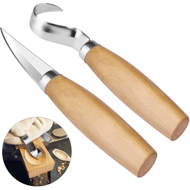 Juego de herramientas para tallar madera+guantes resistentes a cortes, cuchillo con gancho para tallar cuchara, cuchillo para tallar madera, estropajo de cuero y compuesto para pulir (2 unid