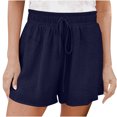 thumbnail image 1 of Abcnature Plus Size Shorts, Womens Athletic Shorts, Women Fashion Solid Color Casual Wide Leg Loose High Waist Lace-Up Shorts, Comfy Beach Shorts, Yoga Pants, Cycling Sport Shorts Navy M, 1 of 5