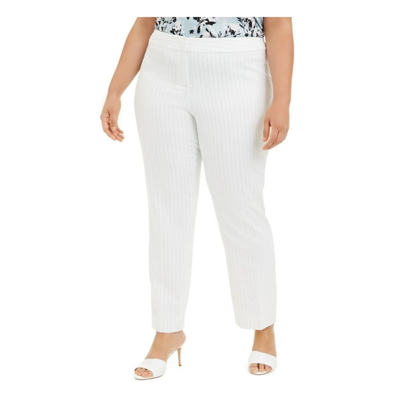NINE WEST Womens White Pocketed Zippered Stretch Pinstripe Wear To Work Skinny Pants 18W