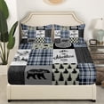 thumbnail image 3 of Retro Cabin Rustic Sheets For Bedroom, Farmhouse Lodge Bear Bed Sheets Set Full, Deer Mountain Country Camper Sheet Set Hunting Wild Animal Bedding Set Merry Christmas Decor, Blue Gray Black, 3 of 5
