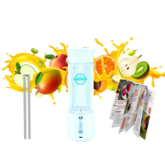 LSports | 500ml USB-C Portable Blender with Biodegradable Straws and 1000  Smoothie Recipes | White