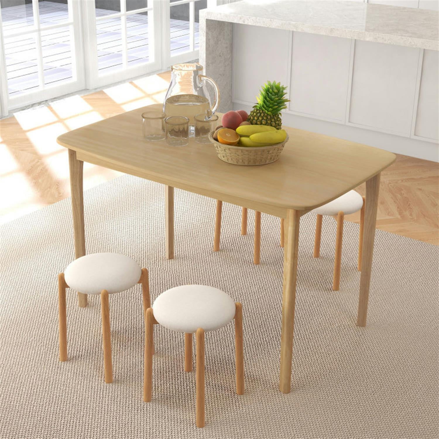 Demi Bonn 48" Solid Wood Dining Table with Rubber Wood Supporting Legs for Kitchen Dining Room, Modern Rectangular Dining Table Furniture, Beige
