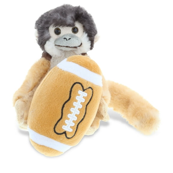 DolliBu Squirrel Monkey Stuffed Animal with Football Plush - Soft Plush Huggable Squirrel Monkey, Adorable Playtime Plush Toy, Cute Wildlife Gift, Football Plush Toy for Kids, Adults - 12.5 Inch