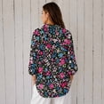thumbnail image 2 of Nyfairy Plus Size Women's Floral Embossed Print Long Sleeve Button Down Casual Shirt, 2 of 5
