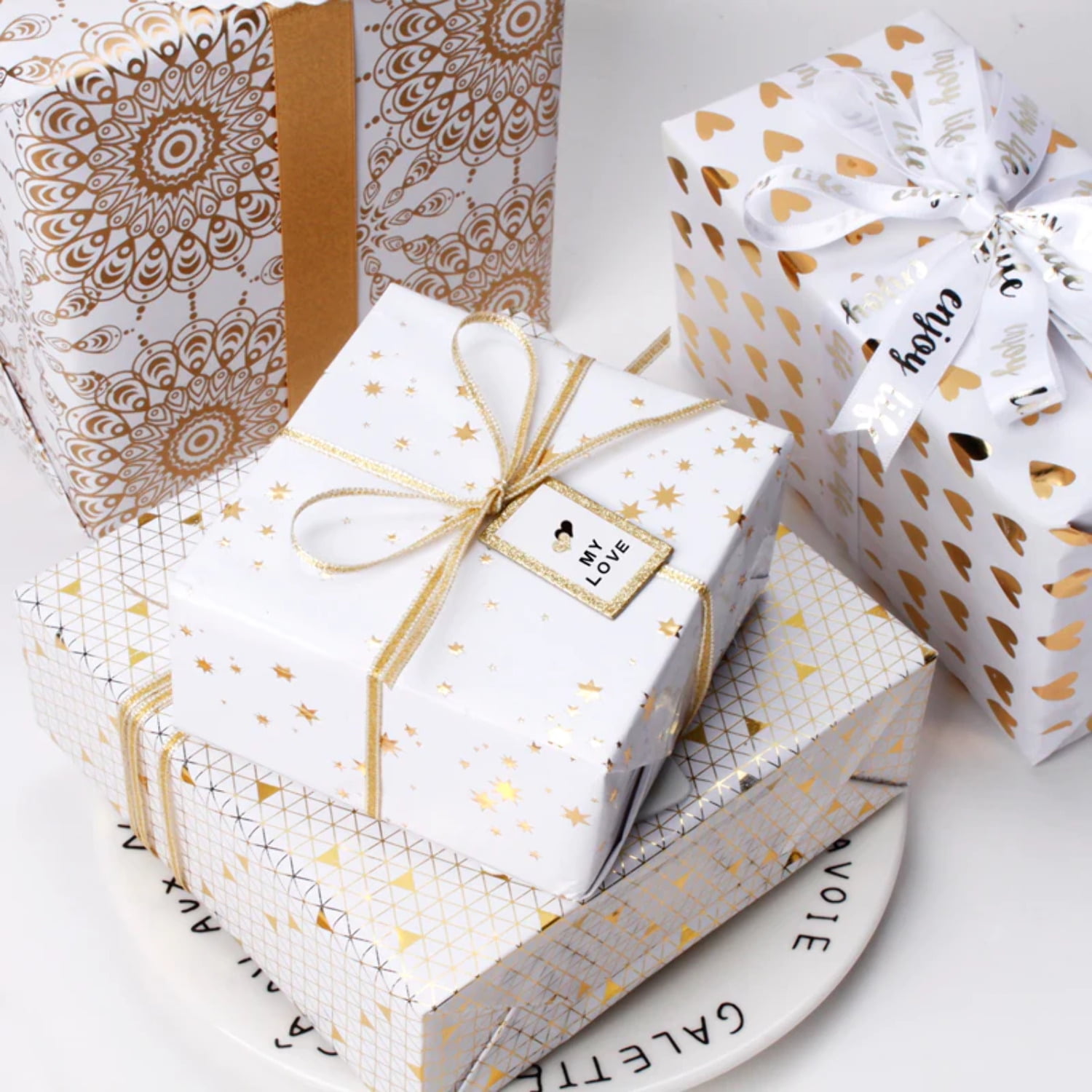 White/Gold Gift Wrapping Paper Roll Gold Collection - 3 Rolls – Vietnam  gift packaging manufacturers