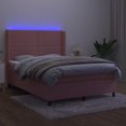 Box spring bed with mattress & LED pink 140x200 cm velvet