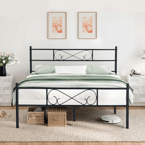 Cama Plegable de Matrimonial Queen Metal Cama de metal Con Soporte de Listones Metalicos,Negro 197CM FurnitureR ahorro de espacio