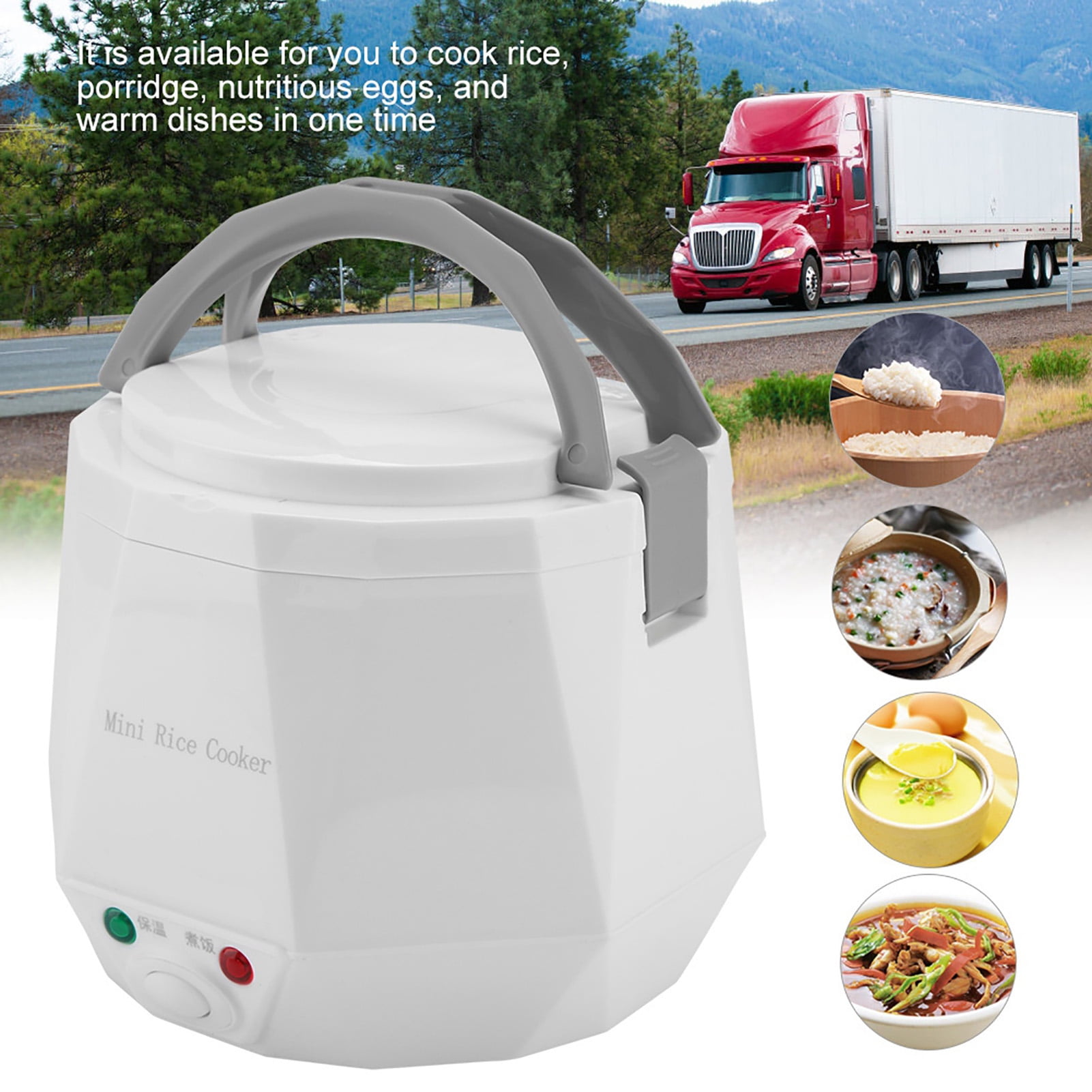 Nieyigj 1.6L Mini Electric Rice Cooker for 24V Trucks, White - Portable 140W Multi-Cooker Food Steamer for Single Person (7.1 inches / 18 cm)