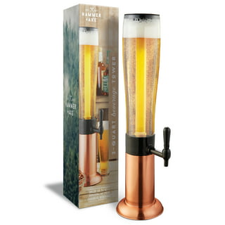 BeerSquad Beer Tower - 3L 100 oz. Clear Beverage Tower Dispenser with  Included Ice Tube, Easy Clean, Dual Action Integrated Tap