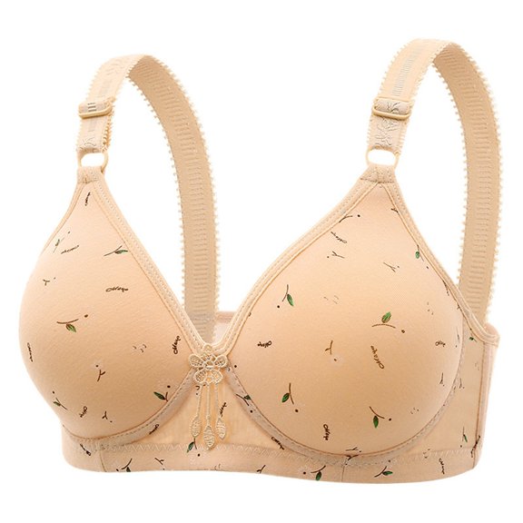 GPOECD Bras for Women Front Side Buckle Lace Edge Without Steel Ring Seamless Gathering Adjustment Bra Bras for Women Underwire,Beige,36