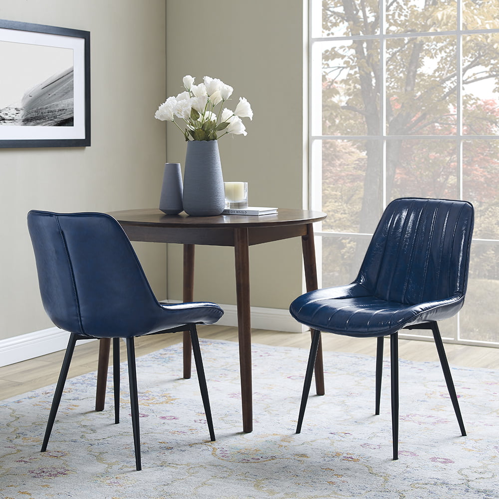 Art Leon Mid Century Dining Chair Faux Leather Side Chair Set Of 2 Blue