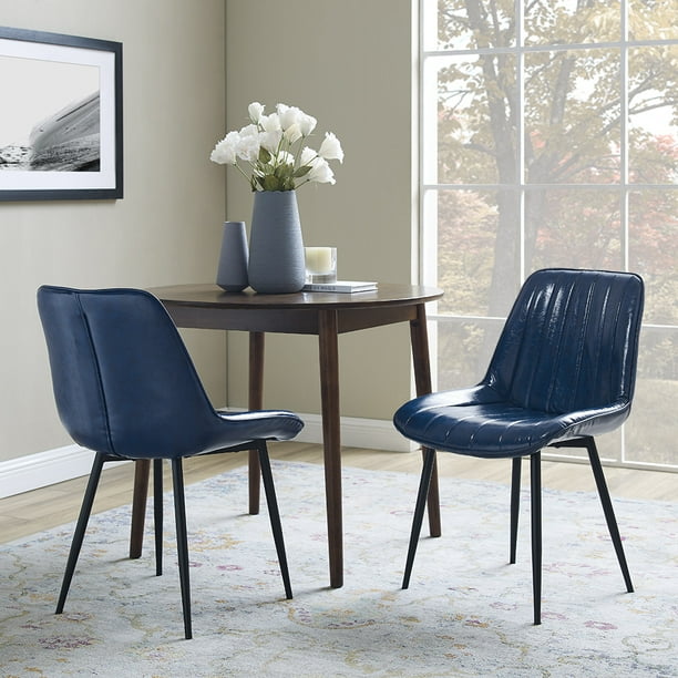 Art Leon Mid Century Dining Chair Faux Leather Side Chair Set of 2,BLUE ...