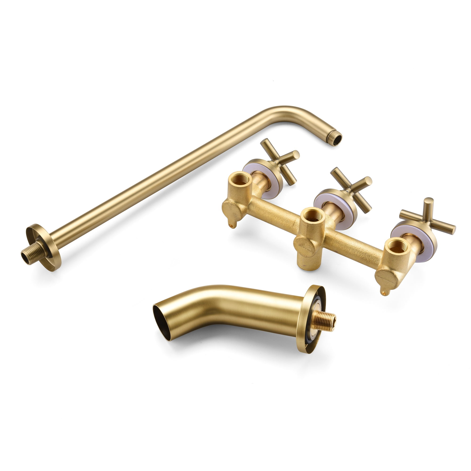 SUMERAIN 3 Handle Tub Shower Faucet Set with Waterfall Tub Spout and 3-Cross Handles, Wall Mounted Rainfall Bathtub Shower Faucet Brushed Gold