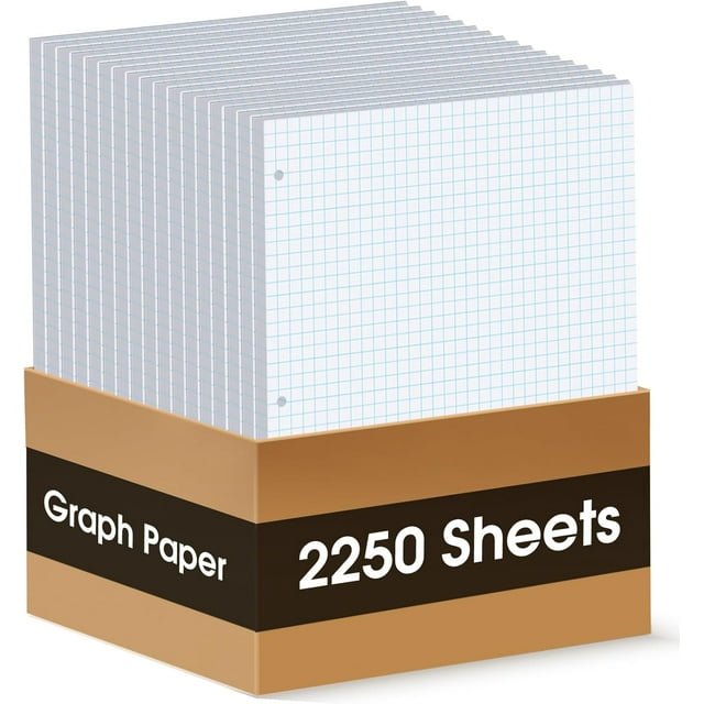 15 Pack Graph Paper, 8" x 10.5" Loose Leaf Graph Paper, 2250 Sheets Bulk 4 x 4 Inch Quad Ruled Grid Paper Filler Paper, 3 Hole Punched, 60 Gsm, 150 Pcs Each Pack, Office Student Supplies