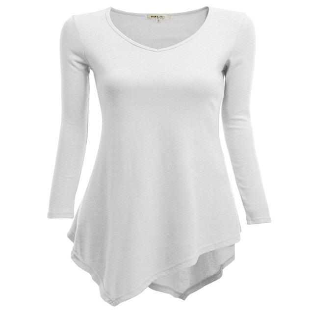 CHOK Tunique Longue à Manches Longues Col en V pour Femmes Robe T-Shirt