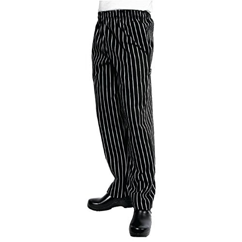 Chef Works Pantalon de Chef Ample pour Hommes de Designer, Noir avec Rayure Craie, Grand
