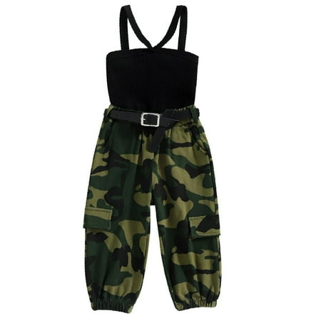 

Toddler Girls Outfits Middle And Small Children Summer Suspender Top Camouflage Trousers Two Piece Sets Girls Clothing Size 3-4T