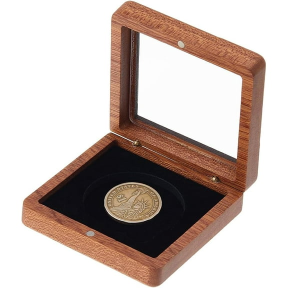 Wood Single Coin Storage Case Wood Challenge Coin Dispaly Case Coins Presentation Box with Black Velvet 5cm Slot Coins Holder with Clear Top Window for Collection Storage Display Wood