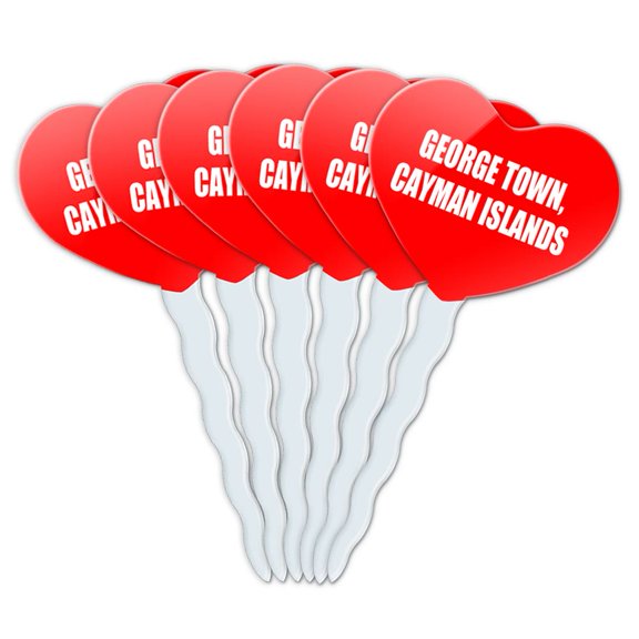 George Town Cayman Islands Heart Love Cupcake Picks Toppers - Set of 6
