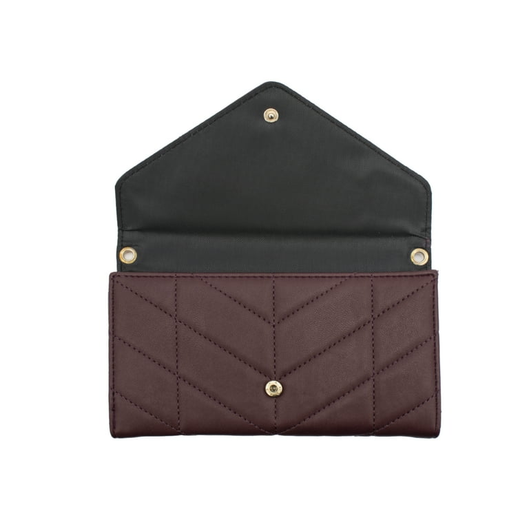 XOXO Women s Small Wine Vegan Leather Quilted Fold Wallet withCrossbody Strap