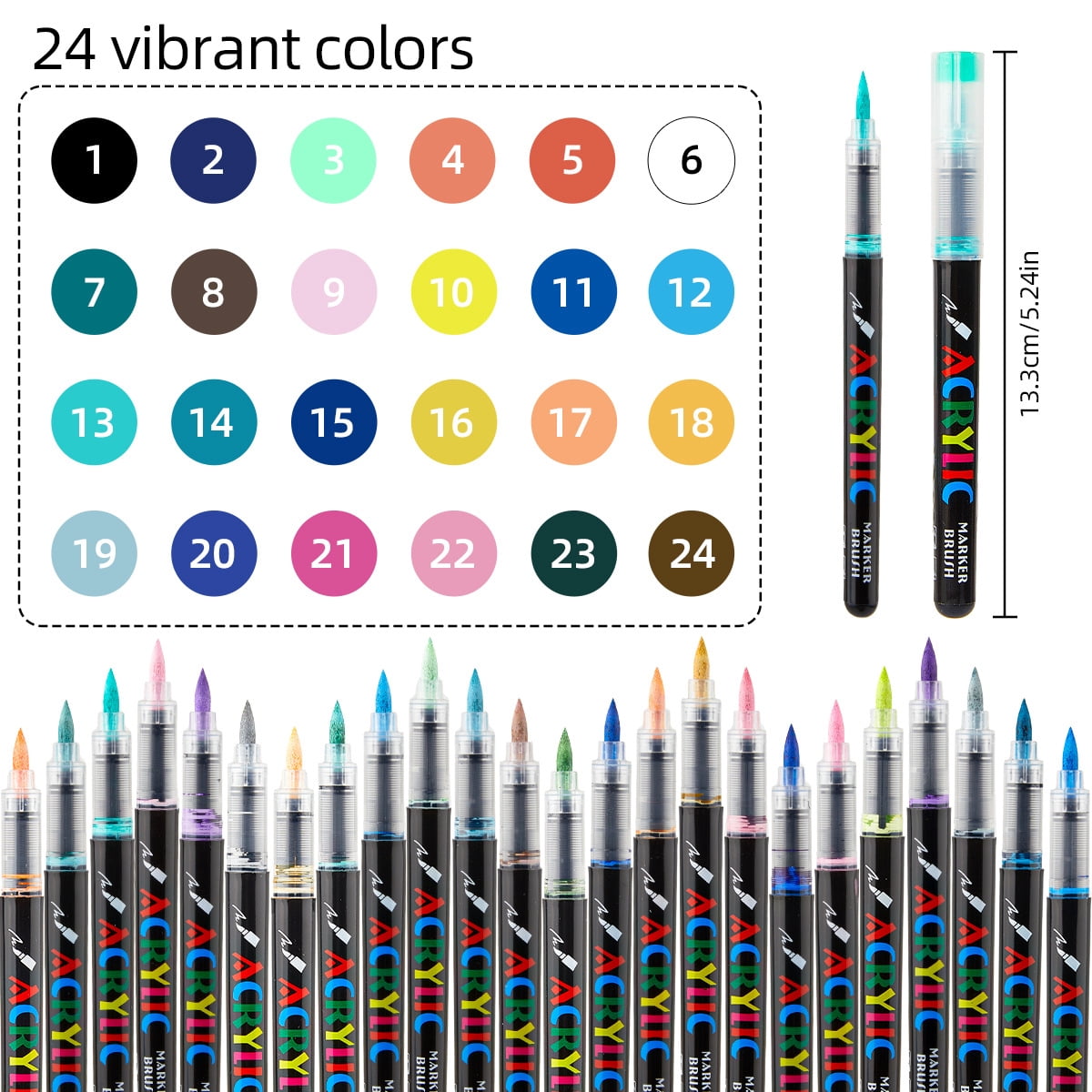 24 Colors Acrylic Paint Markers - Paint Pens for Drawing, Fabric, Paper, Glass, DIY - Art & Craft Supplies for Adults, Teens