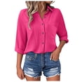 thumbnail image 3 of TTUHYWXI Womens Oversized Button Down Blouse Top Collared Long Sleeve Gauze Shirts (Hot Pink, M), 3 of 9