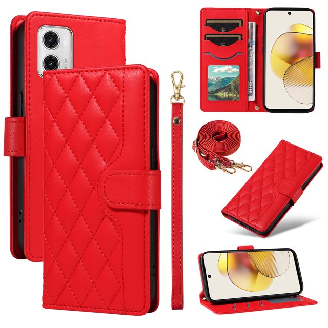 Motorola MOTO G73 Phone Case , Wallet Flip Cover Adjustable Crossbody Lanyard Magnetic Card Slots