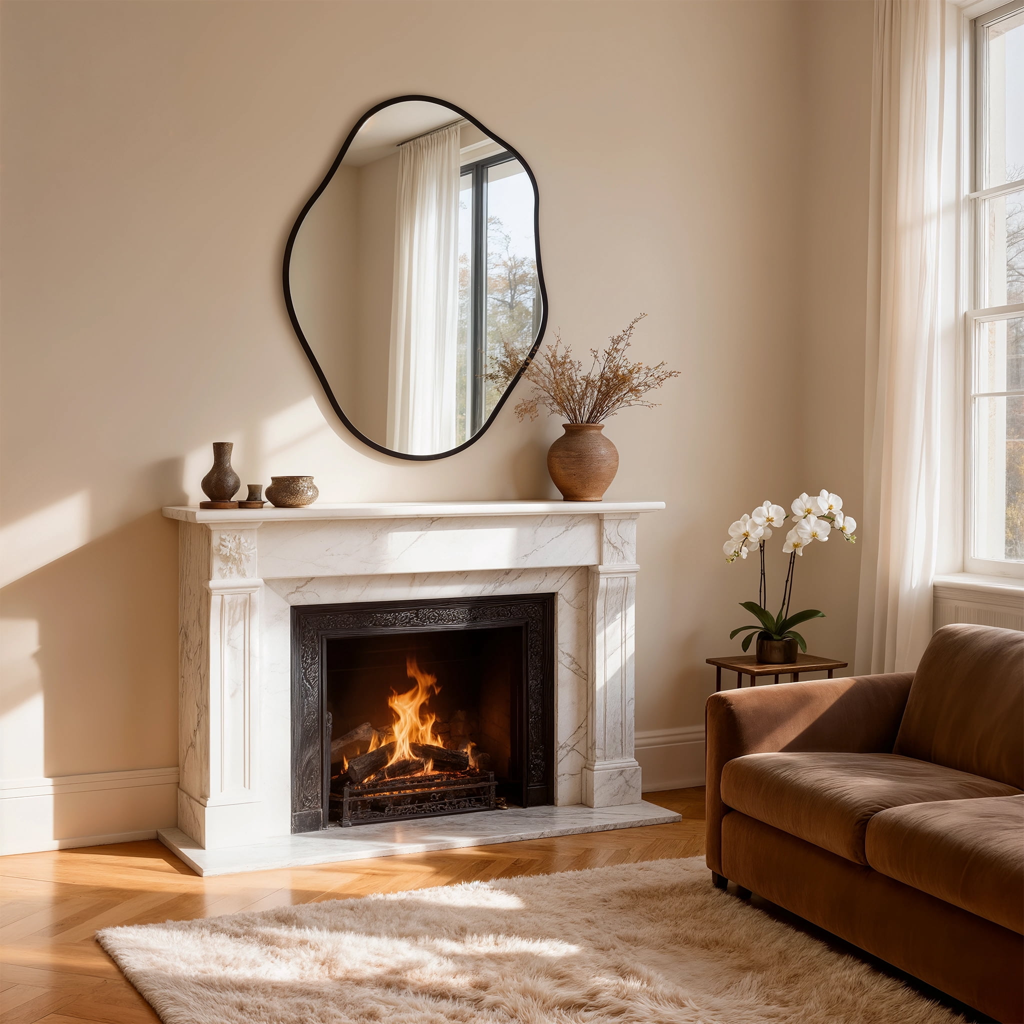 LUVODI Modern Asymmetrical Irregular Wall Mirror Black Aluminum Frame Vertical Hanging Decorative Mirror for Living Room Bedroom Bathroom Entryway