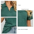 thumbnail image 5 of Women's Dark Green Pure Color Lapel Short Sleeve V-Neck T-Shirt, Ideal for Casual Summer Wear at Home, Office, Shopping, and Outdoor Activities, Size L, 5 of 6
