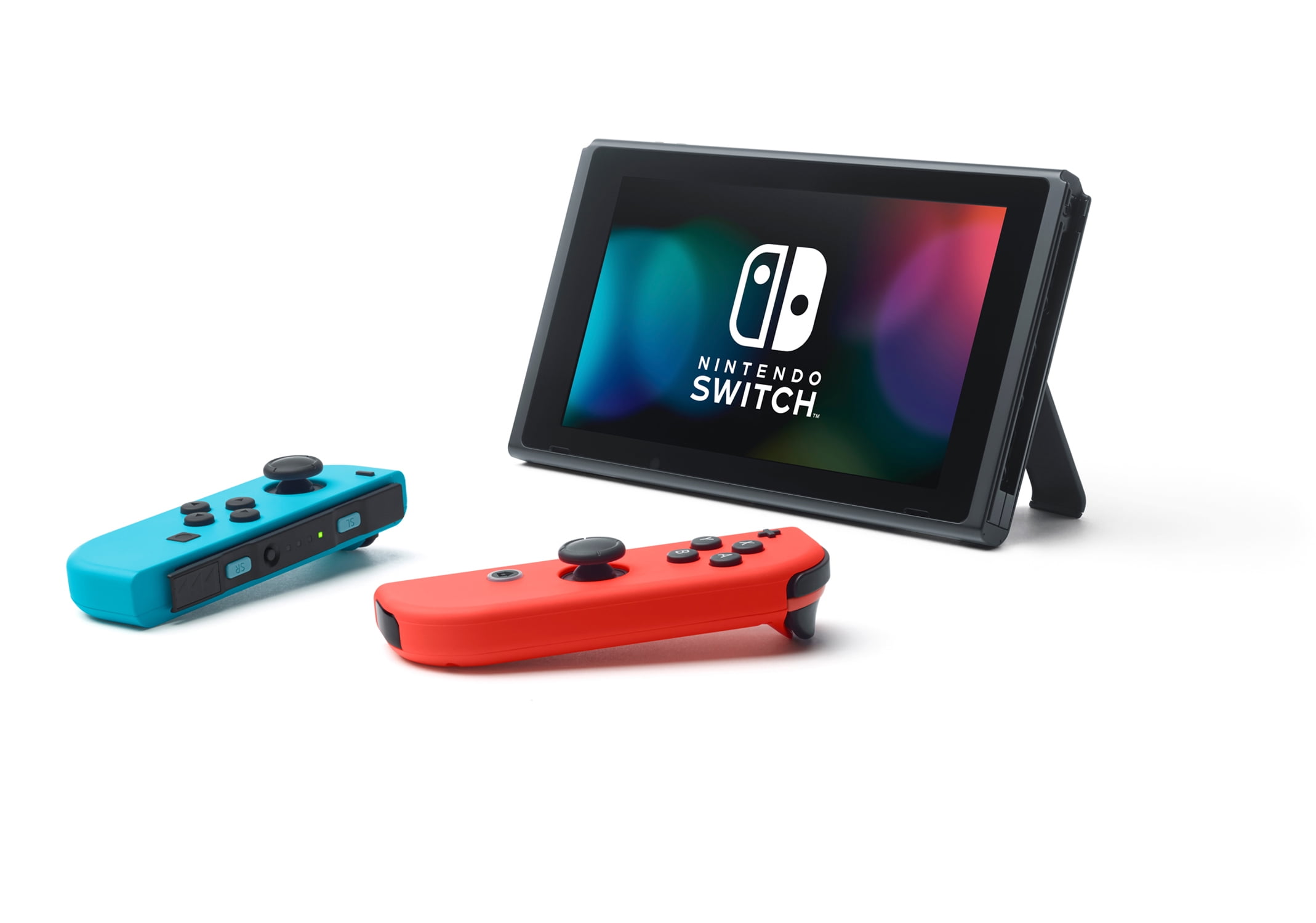 Nintendo Switch Console with Neon Blue & Red Joy-Con.